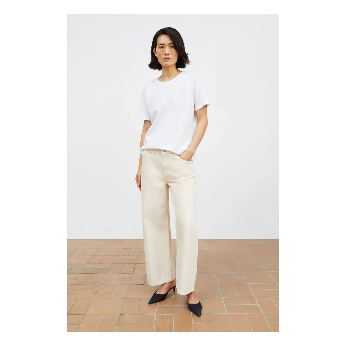 Skall Studio - Crop Taylor Organik Pamuk Kot Pantolon | Ecru