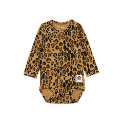 Mini Rodini - Leopard Print Long Sleeve Romper | Beige