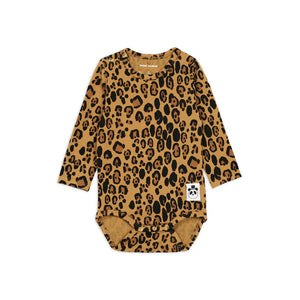 Mini Rodini - Leopard Print Long Sleeve Romper | Beige