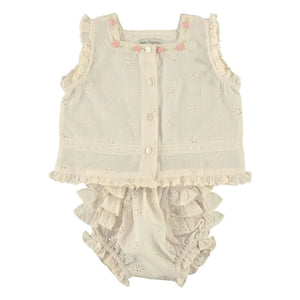 Bebe Organic - Luna Fırfırlı Üst ve Bloomers Takımı | Ekru