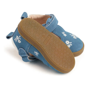 Lazare - Bebés bordados Pia Etoile Flowers Suede | Azul Denim
