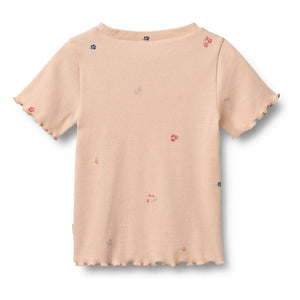 Wheat – Alicia Geripptes T-Shirt Bio-Baumwolle Blumen | Pfirsich
