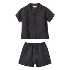 Karamell - Bambus-Leinen-Hemd und Shorts Set | Abyss Blue