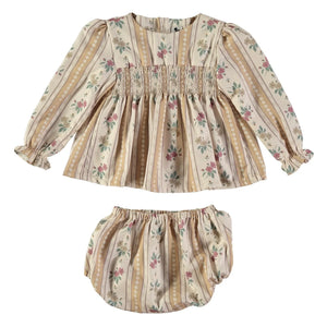 Risu Risu - Primavera Floral Print Organic Cotton Blouse and Bloomer Set | Natural