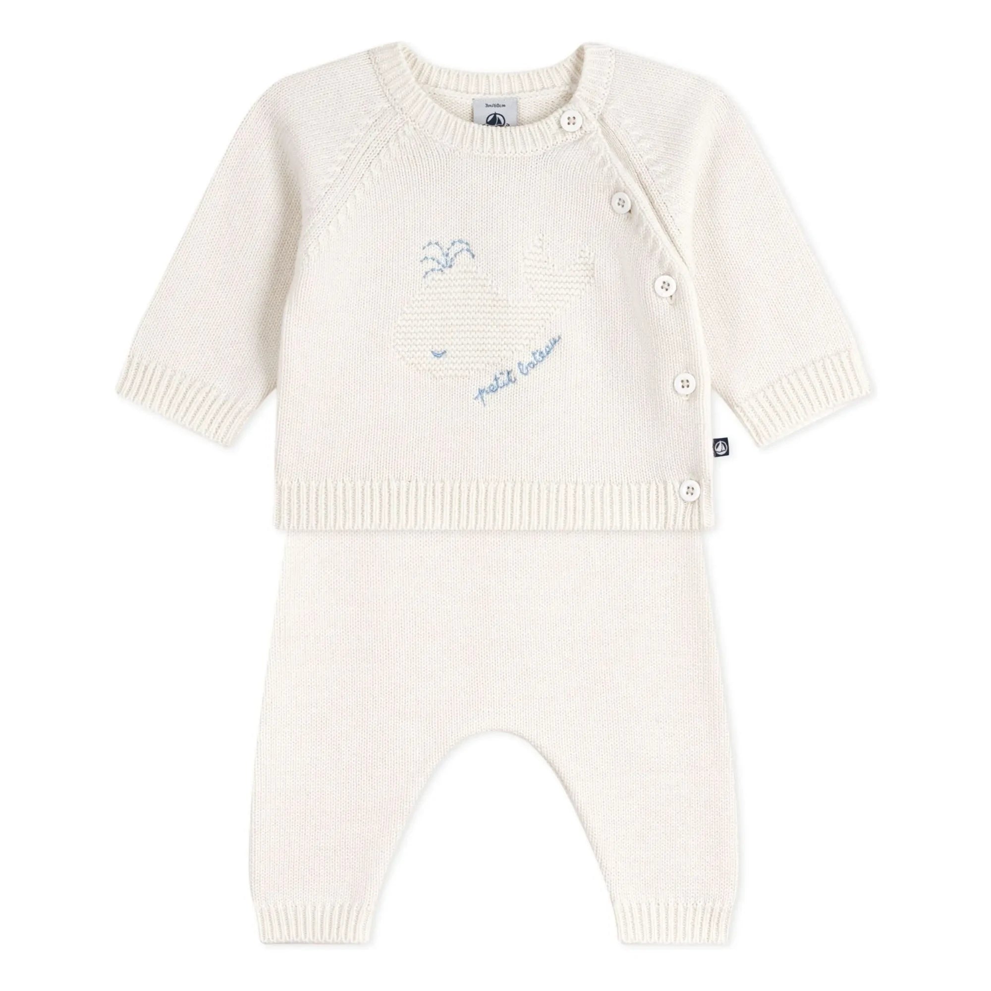 Petit Bateau - Whale Yün Kazak ve Pantolon Takımı | Beyaz