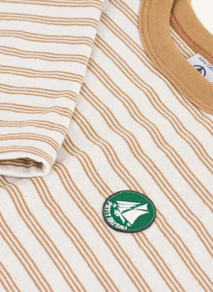 Petit Bateau - Organik pamuklu çizgili logo tişört | Bej