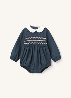 Copenhagen Colors - Ruched and Embroidered Organic Cotton Jumpsuit | Navy