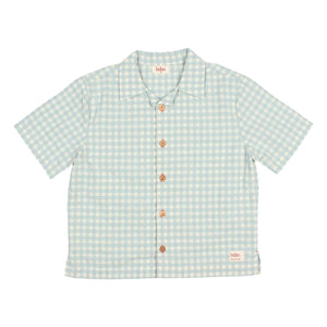 Búho - Aqua Gingham Seersucker Organik Pamuk Gömlek
