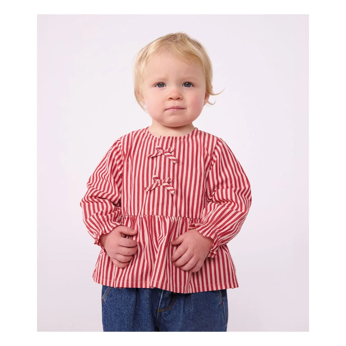 Petit Bateau - Çizgili Organik Pamuk Bebek Bluzu | Pembe