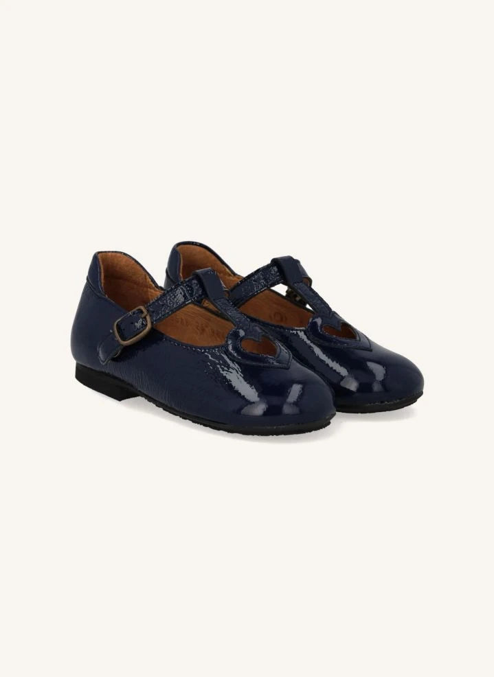Angulus - Mary Jane T-Riemen Ballerinas mit herzförmigem Ausschnitt aus Lackleder | Marineblau