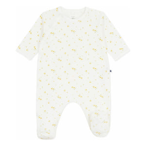 Petit Bateau - Snap Button Floral Pattern Organic Cotton Pajamas | White