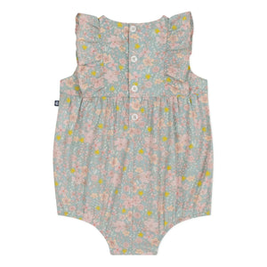 Petit Bateau - Organik pamuk poplin çiçekli tulum | Gri mavi