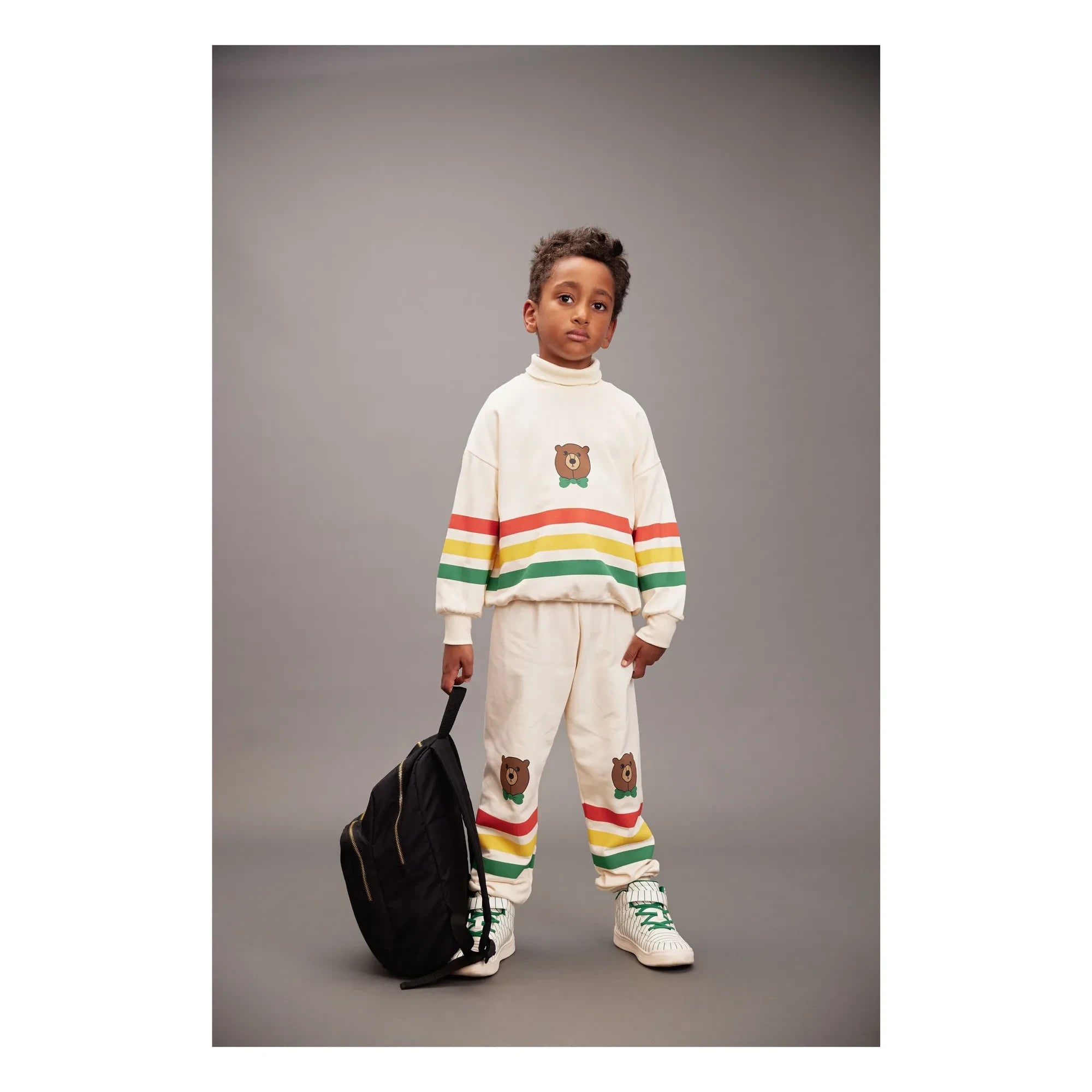 Mini Rodini - Jogger de oso a rayas de algodón orgánico | Crudo