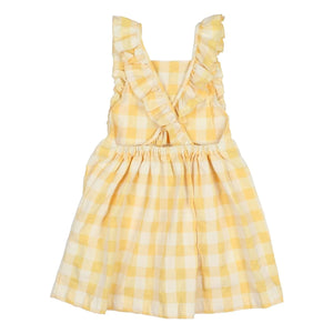 Búho - Seersucker Organik Pamuklu Gingham Elbise | Sarı