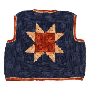 Kalinka - Chaleco sin mangas de lana merino tejido a ganchillo Linden | Azul marino