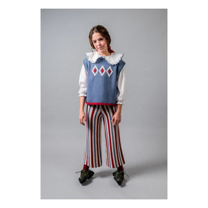 birinit - Kolsuz Argyle Merino Yün Kazak | Mavi