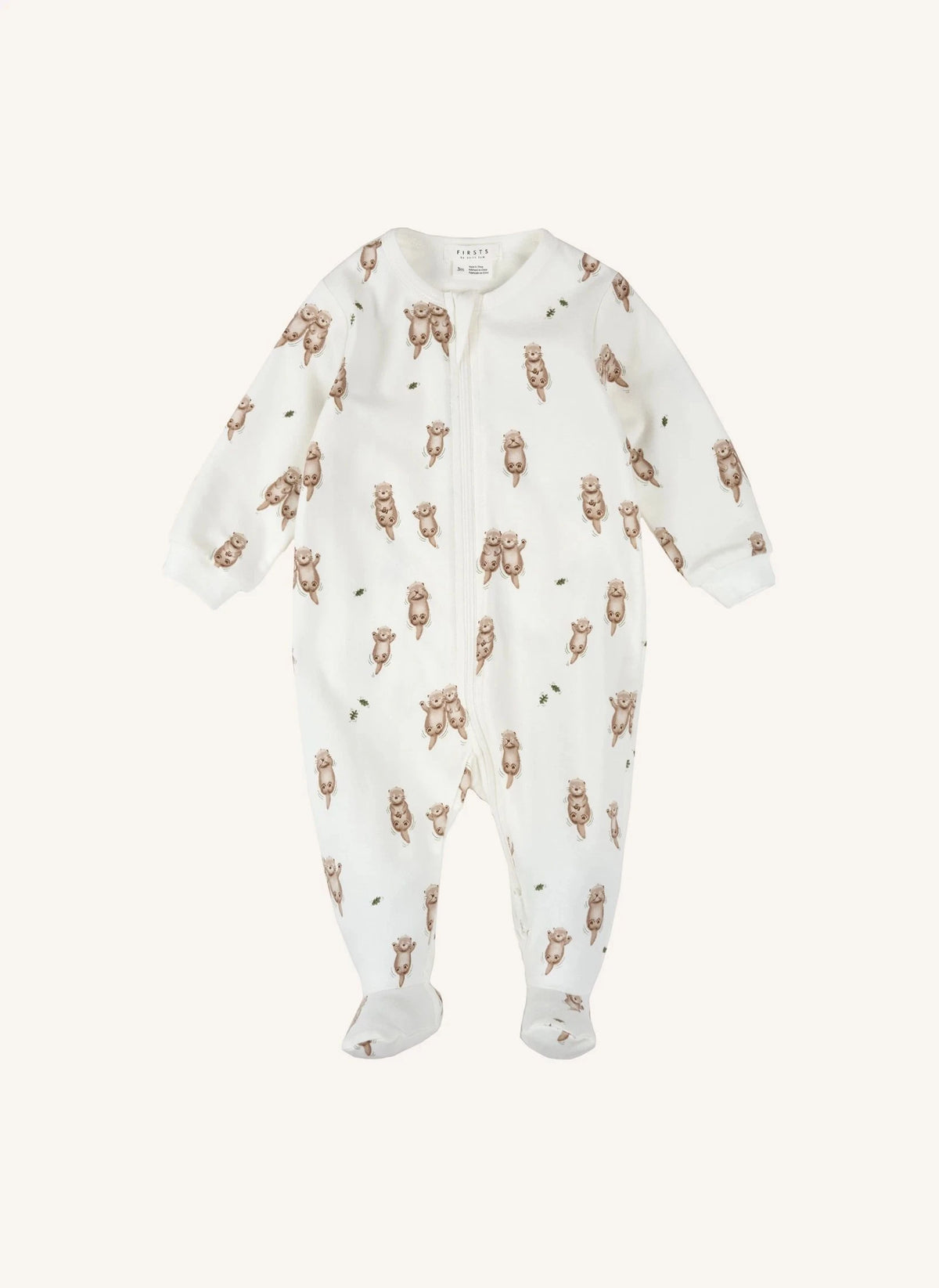 Petit Lem - Organik Pamuklu Su Samuru Patikli Pijama | Ecru