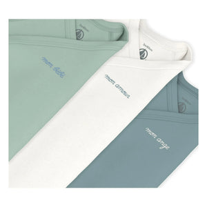 Petit Bateau - 3er-Set Wickelbodys aus Bio-Baumwolle „Mon Bébé“ | Blau