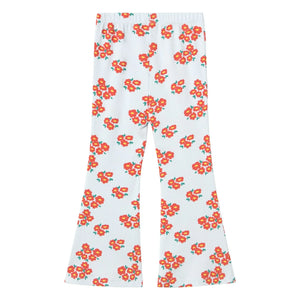 Tinycottons - Organic Cotton Flare Pants with Floral Print Ribbed | Light blue
