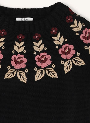Chloé - Maglione con fiori in cotone biologico | Nero