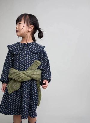 Búho - Vestido de Cuello Claudine de Algodón Orgánico Cottage | Azul Marino