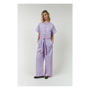 Lollys Laundry - Mathilde gestreifter Baumwoll-Jumpsuit | Rosa