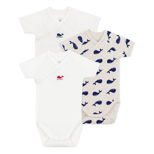 Petit Bateau - 3er Bio-Baumwoll-Body-Set mit Walmotiv für Neugeborene | Ecru