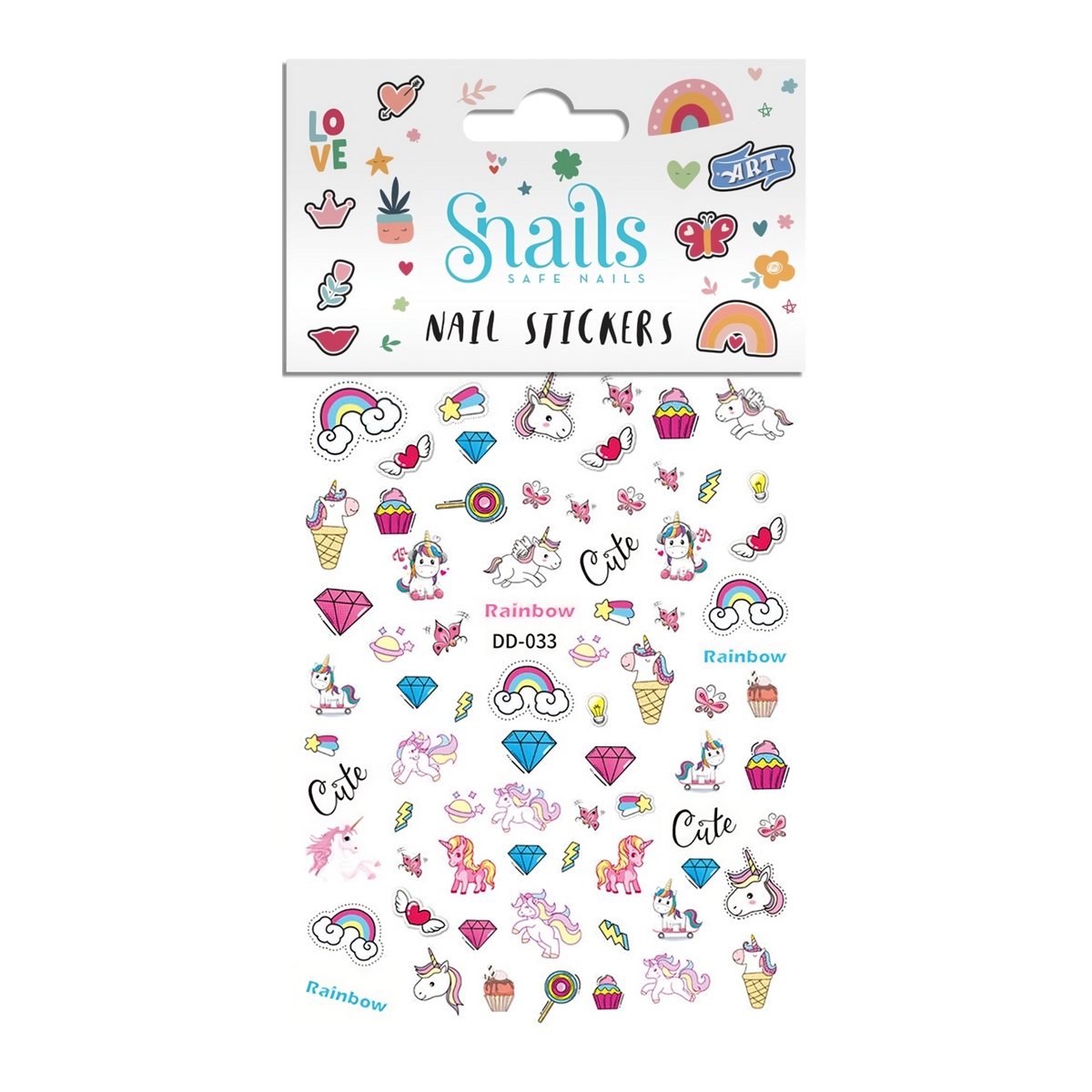 Snails -Çocuk Tırnak Sticker Seti - Unicorn Rainbow