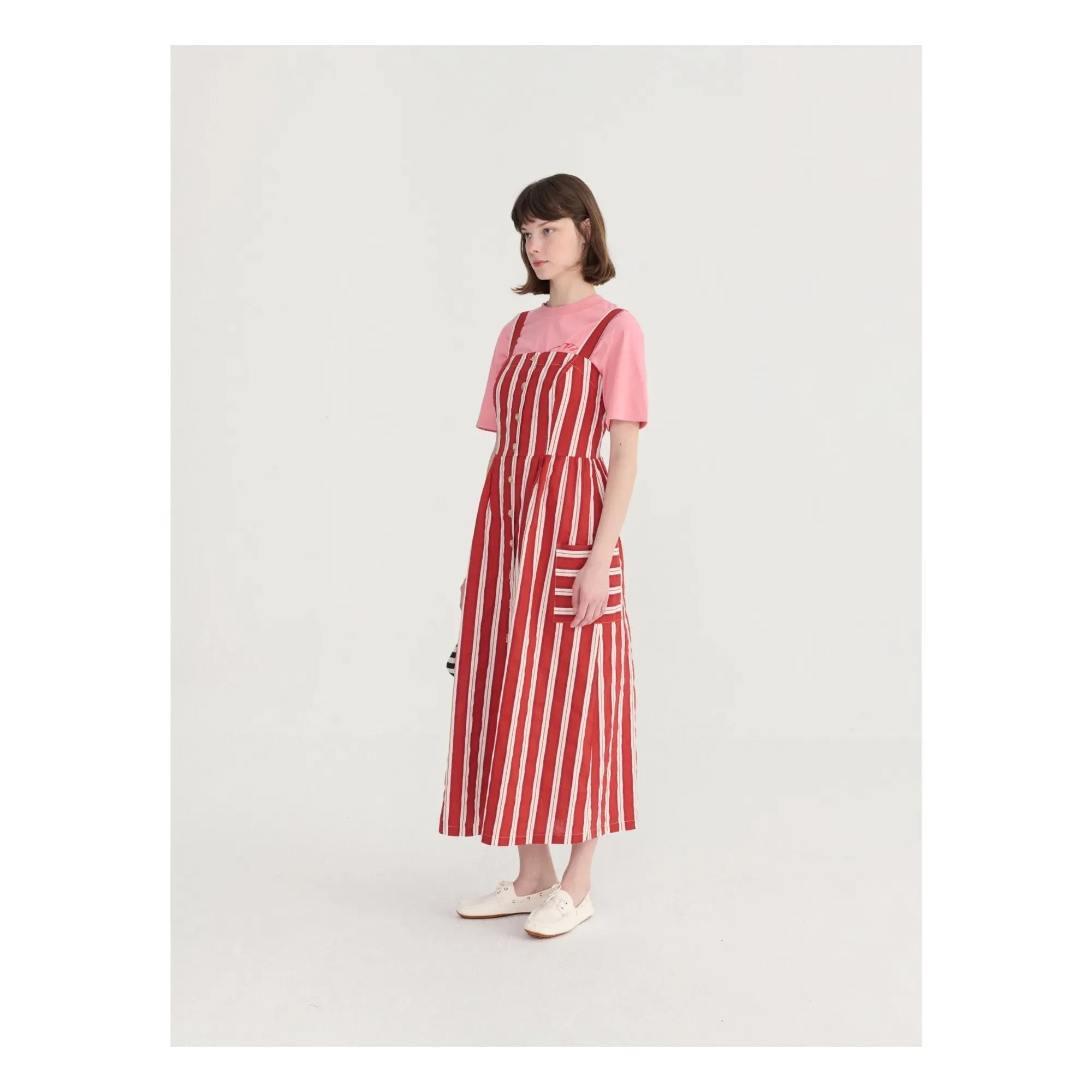 Bobo Choses - Striped Spanish Sleeve Dress Organic Cotton | Brick Red