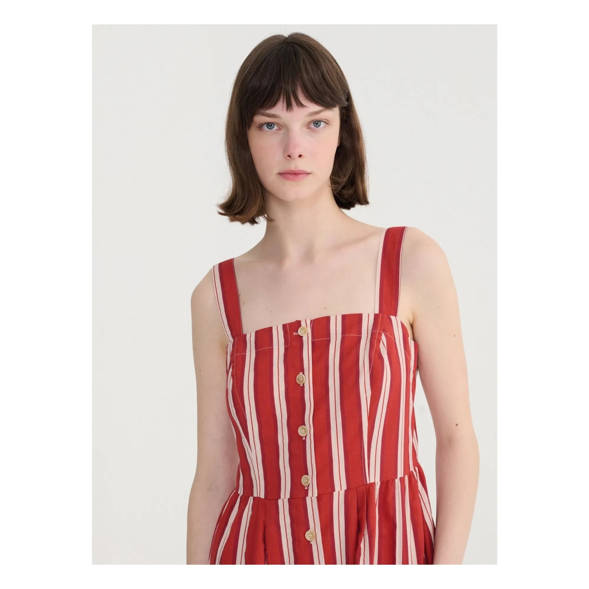 Bobo Choses - Striped Spanish Sleeve Dress Organic Cotton | Brick Red