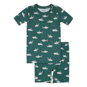 Petit Lem - Sharks Pattern Short Pajamas Made of Organic Cotton and Modal | Dark Green