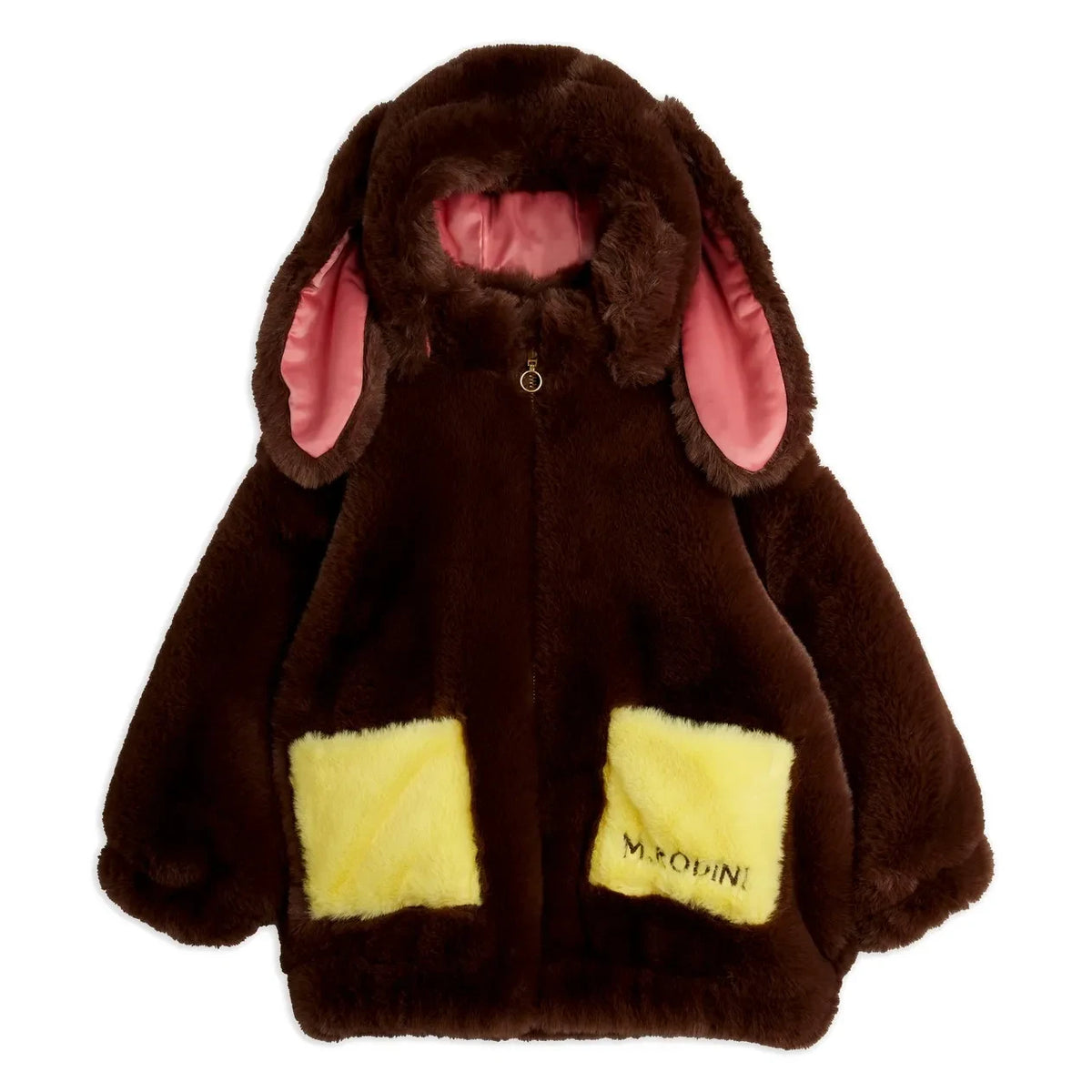 Mini Rodini - Kunstpelzjacke mit Hasenohren, recycelte Fasern | Braun