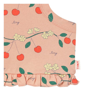 Tinycottons - Cherry organik pamuk fırfırlı üst | Pembe