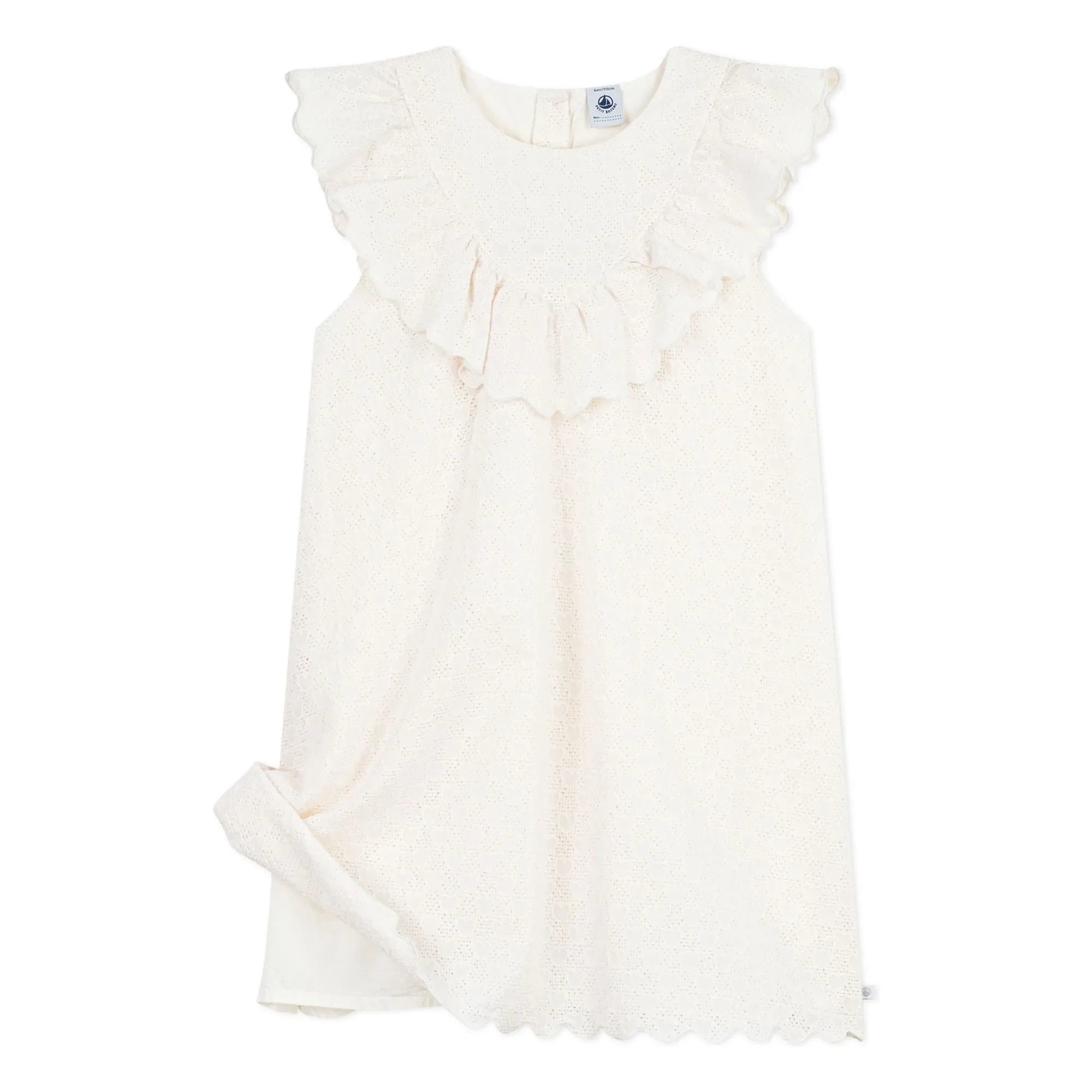Petit Bateau - İngiliz Danteli Kalp Nakışlı Pamuk Elbise | Beyaz