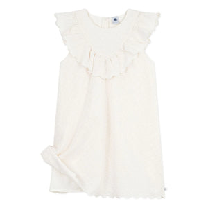 Petit Bateau - İngiliz Danteli Kalp Nakışlı Pamuk Elbise | Beyaz