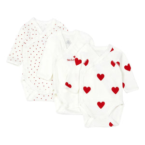 Petit Bateau - 3er-Pack Cœur Latzhose aus Bio-Baumwolle | Rot