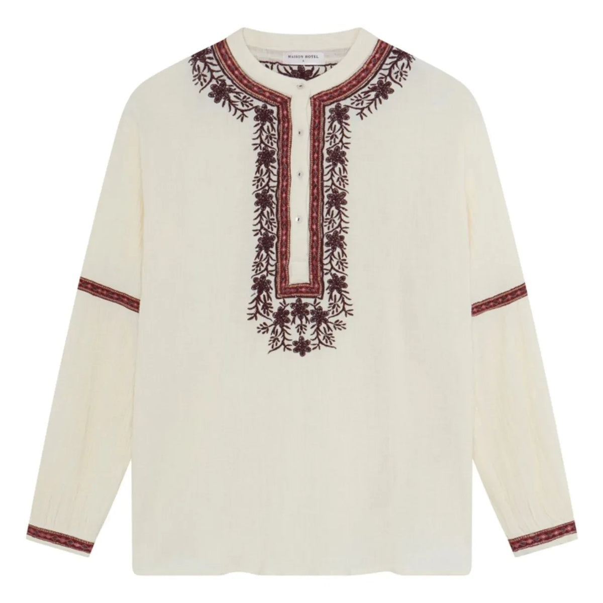 Maison Hotel - Bluz Vineyard Bruna Pamuk krep | Beyaz