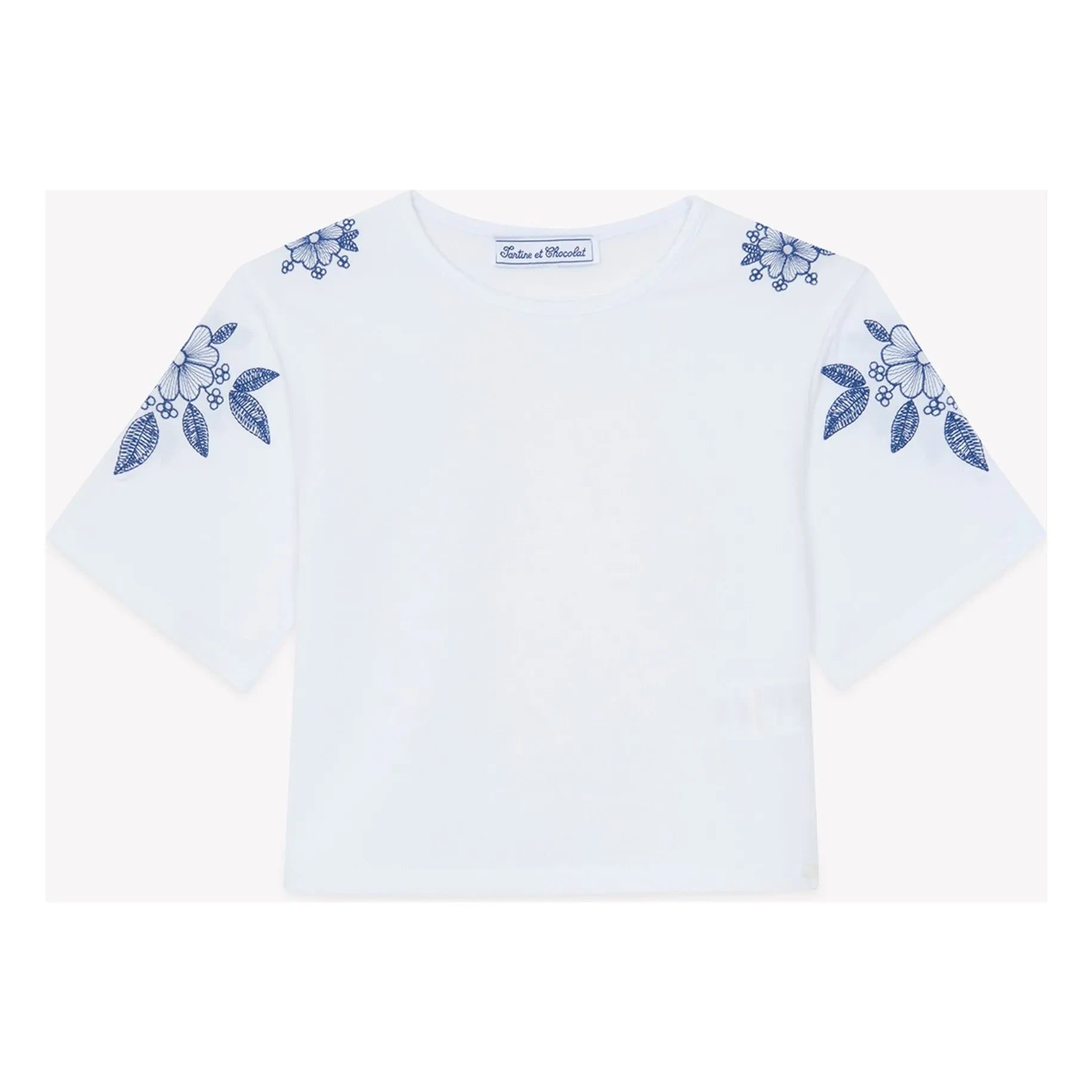 Tartine et Chocolat - T-Shirt mit Blumenstickerei | Weiß