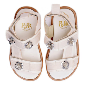 Pèpè - Floral Double Striped Sandals | White
