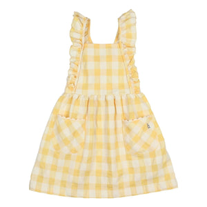 Búho - Seersucker Organik Pamuklu Gingham Elbise | Sarı