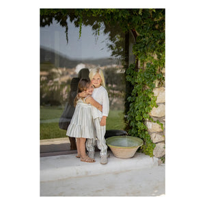 1+ in the family - Gestreiftes Leinen Calonge Kleid | Ecru