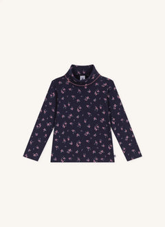 Petit Bateau - Organik pamuk çiçek desenli balıkçı yaka | Gece mavisi