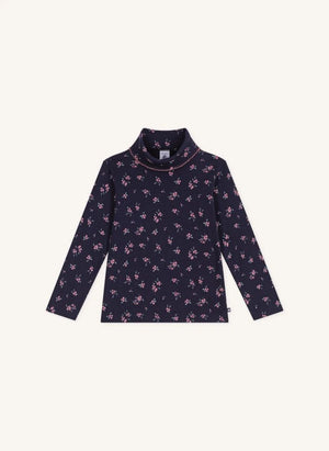 Petit Bateau - Organik pamuk çiçek desenli balıkçı yaka | Gece mavisi