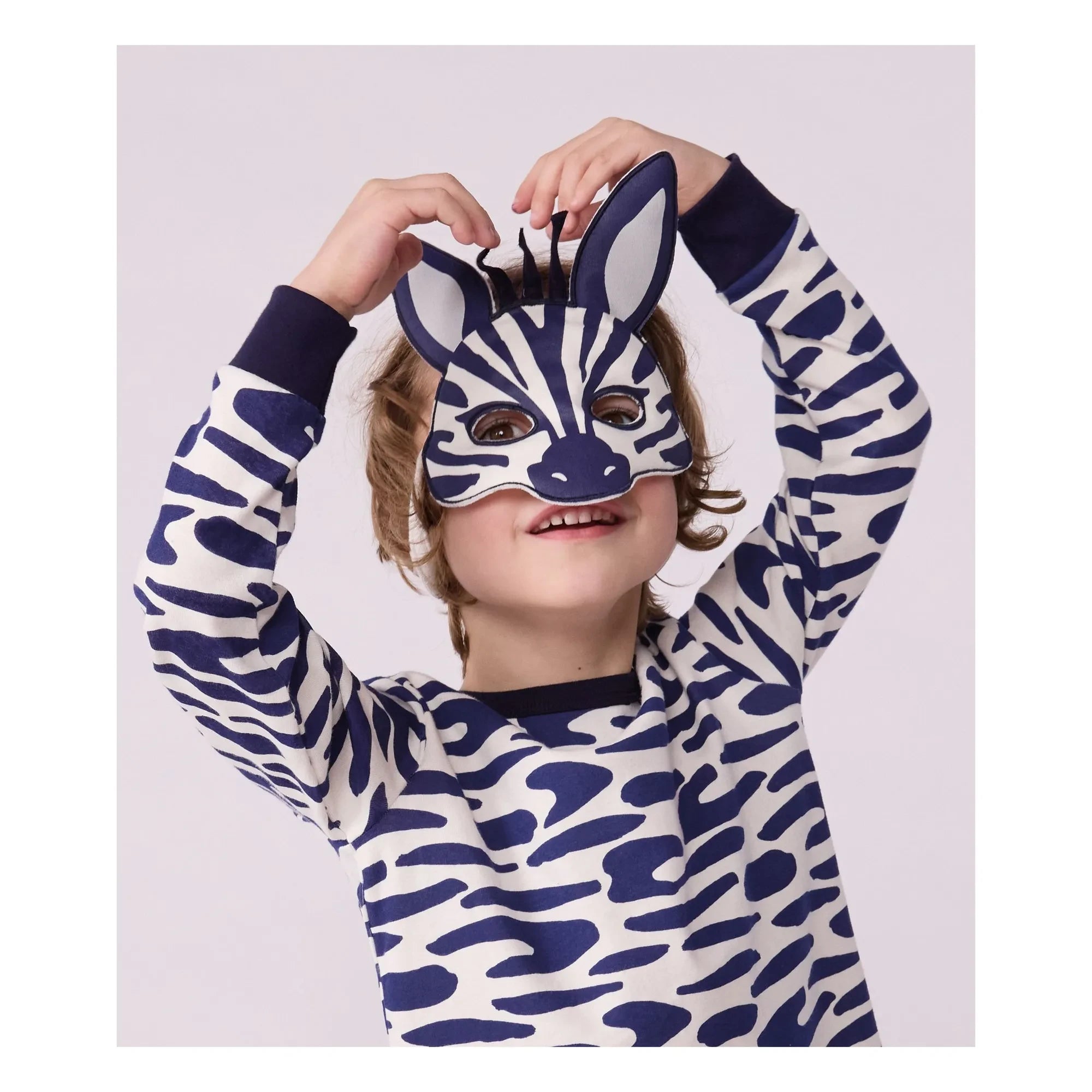 Petit Bateau - Zebra Pijama ve Maske Seti | Ecru