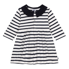 Petit Bateau - Çizgili Marabout Elbise | Ecru