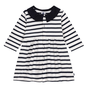 Petit Bateau - Çizgili Marabout Elbise | Ecru