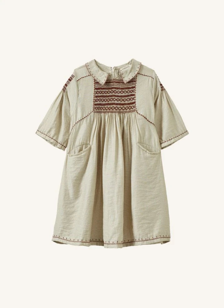 Caramel - Mathilde gestreiftes Kleid | Taupe braun