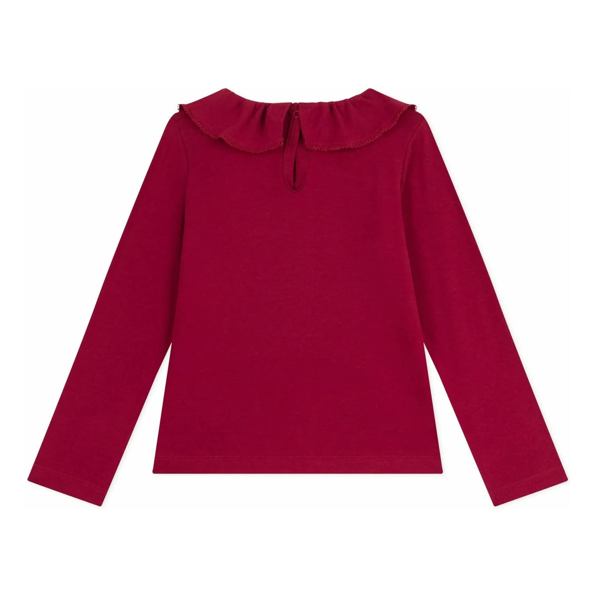 Petit Bateau - Organik pamuklu fırfırlı yakalı T-shirt | Bordo