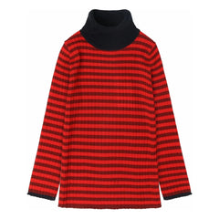 FUB - Gestreifter Rollkragenpullover aus Merinowolle | Rot