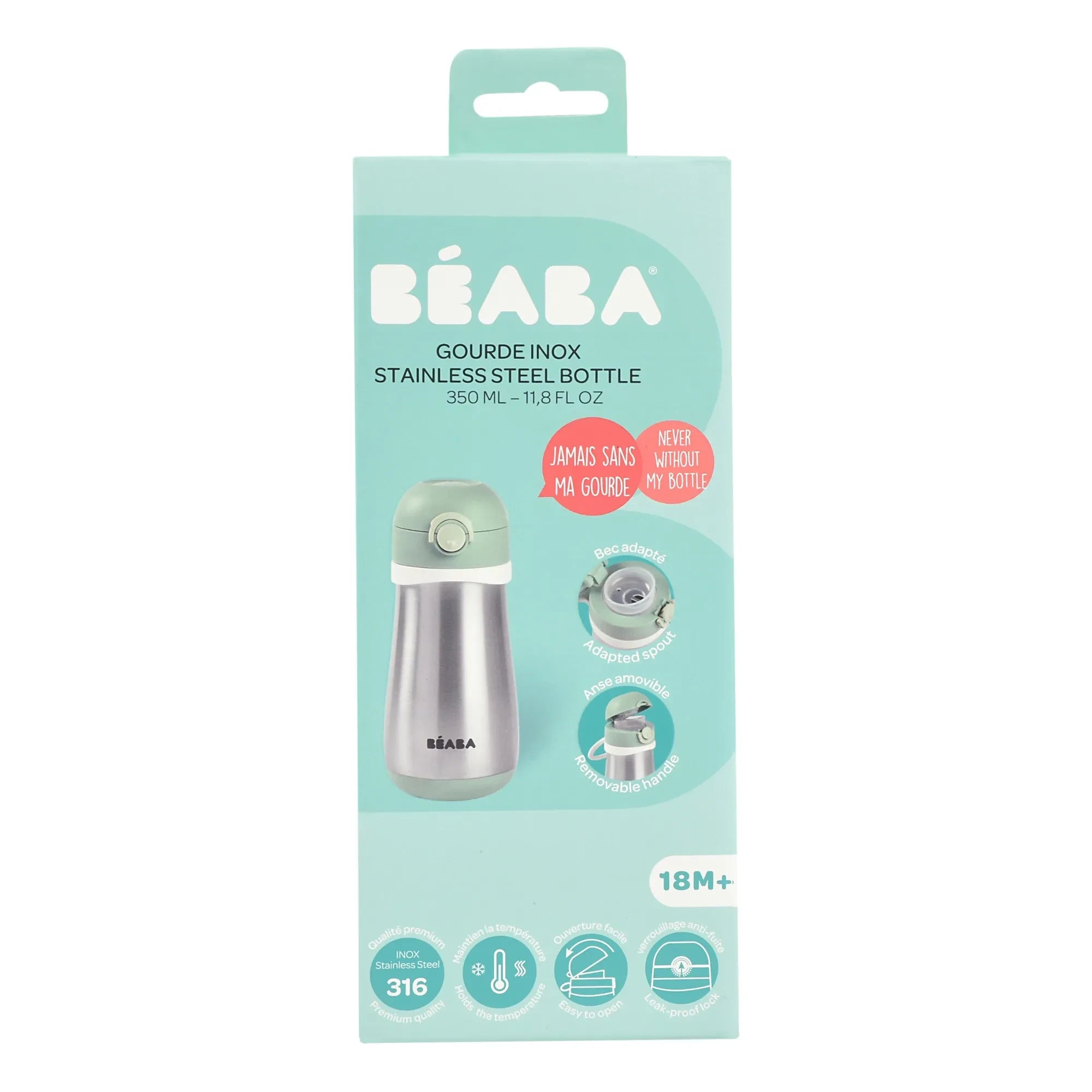 Béaba - Edelstahl Trinkflasche - 350 ml | Salbei